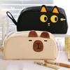 Embroidered Polyester Cloth Pencil Bag High Capacity Pencil Case Zippered Travel Makeup Storage Bag for Student Women