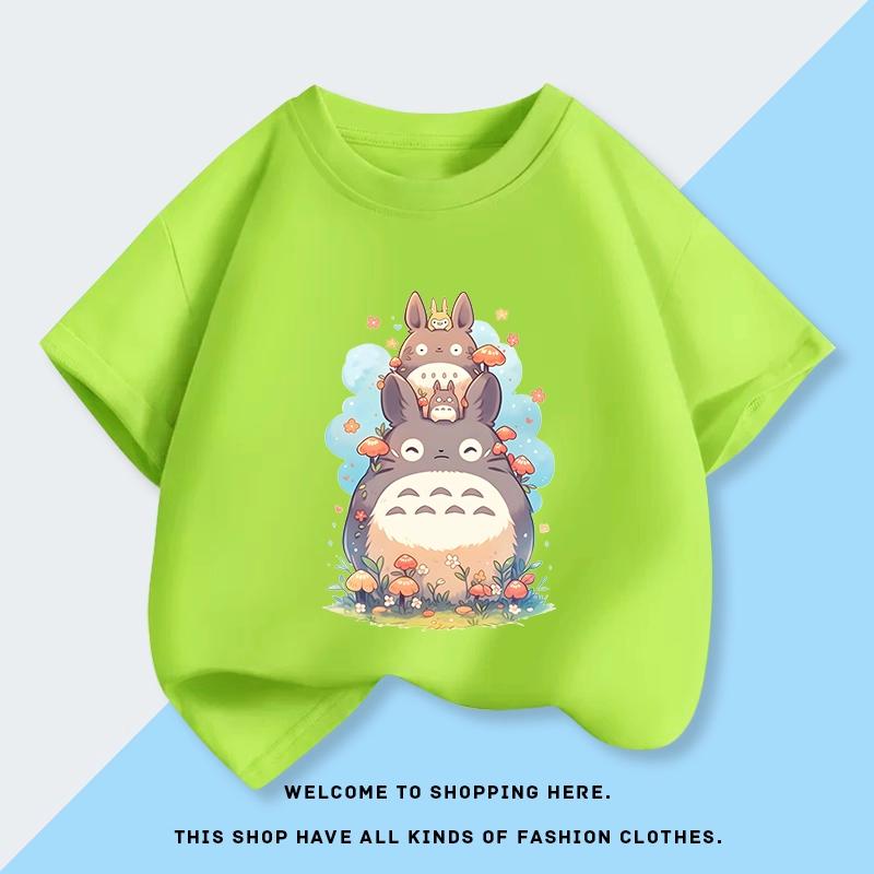 2026 Sommer Weich Niedlich Gestapelt Totoro Cartoon Gedruckt Kinder T-Shirt Reine Baumwolle Atmungsaktiv Rundhals Eltern-Kind-Kleidung