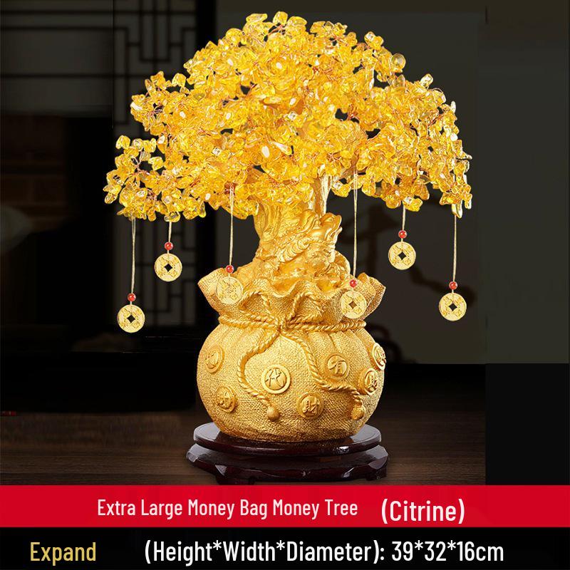 Citrine Crystal Money Tree Ornament for Home Decor