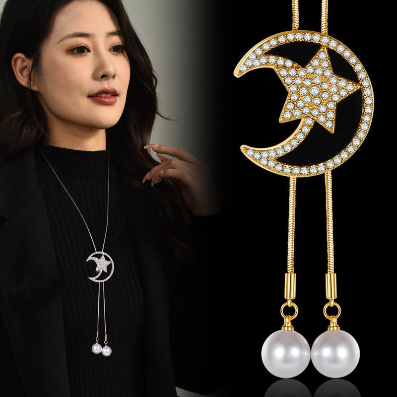 Fashionable Japanese Star and Moon Tassel Long Fashion Accessories Pendant Necklace 60CM(Necklace Long)