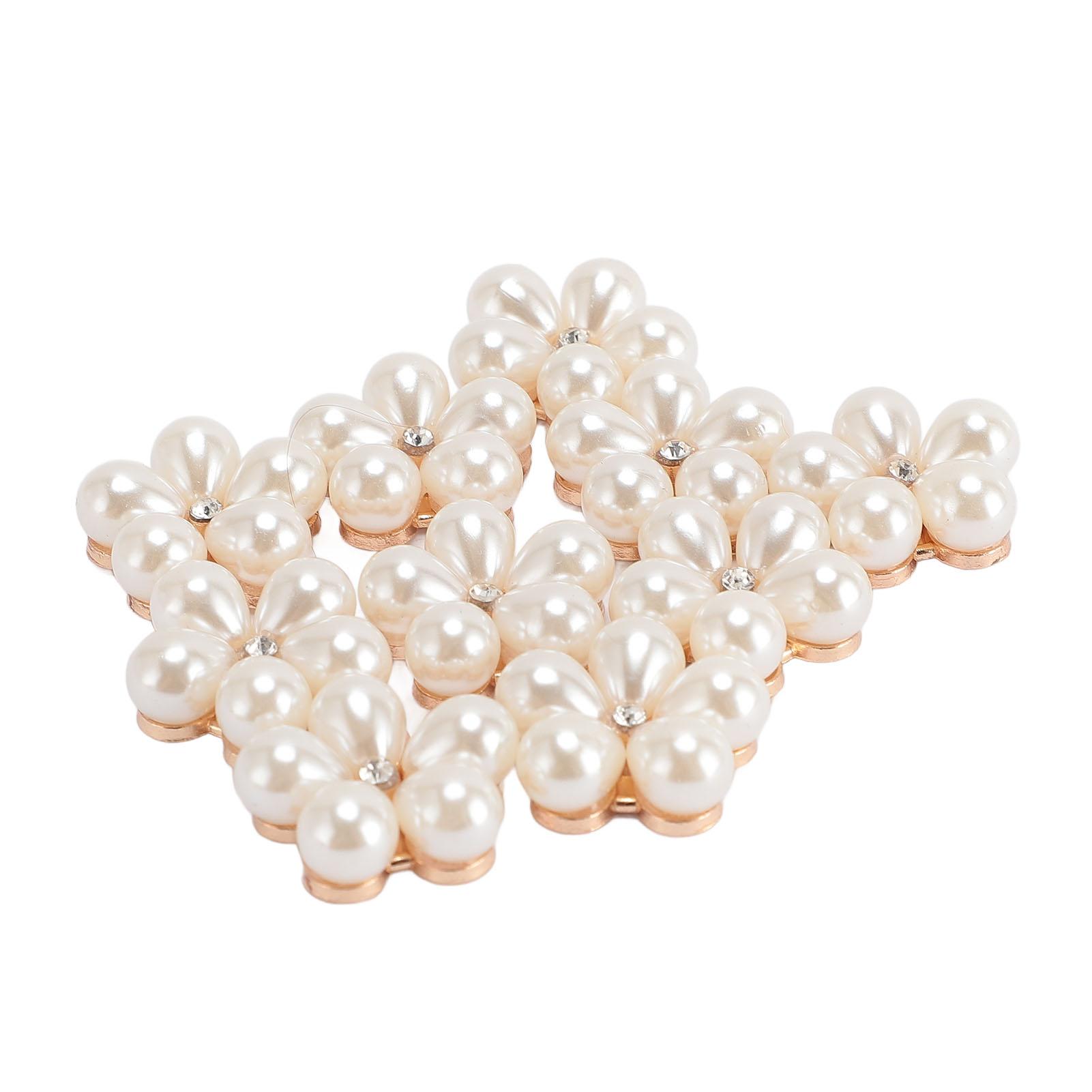 

10 шт. Квітка з перлинними стразами, пласка основа, сплав цинку, блискуча прикраса з перлинними стразами для весільного декору дому