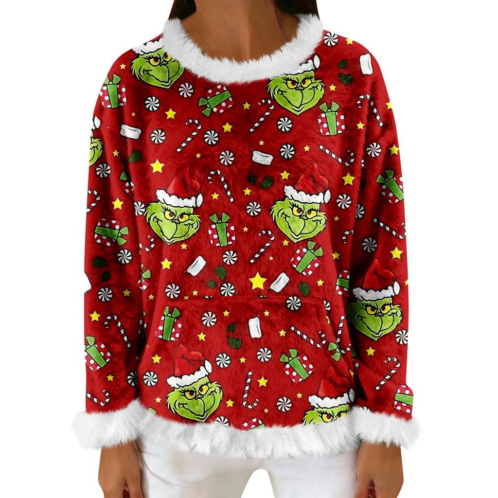 Women's Casual Fleece Sweatshirt  Long-Sleeve Round  Neck Casual Comfortable Loose-Fit Lightweight Women's Flannel Sweatshirt