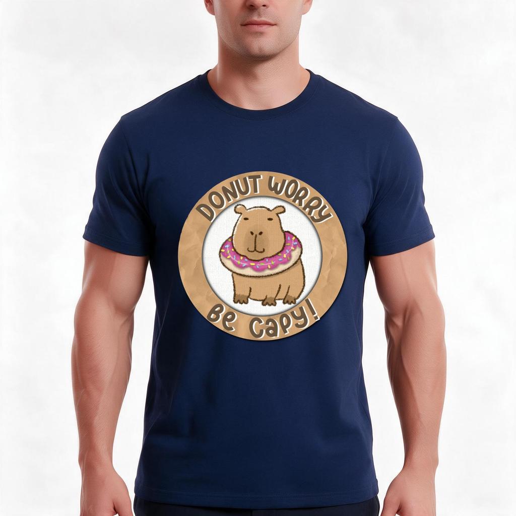 Donut Worry Be Capy Dont Worry Be Happy Tshirt Summer Casual Cotton Tee Oversized Streetwear Tops Vintage Graphic Print
