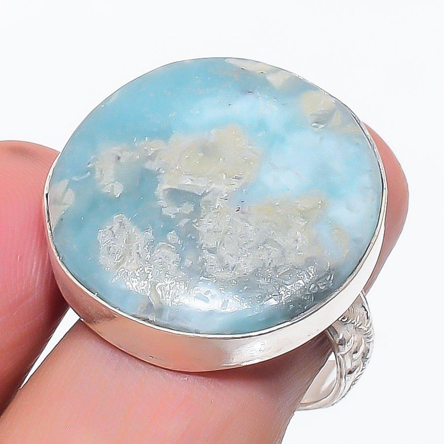 Larimar Gemstone 925 Sterling Silver Jewelry Ring Size 8