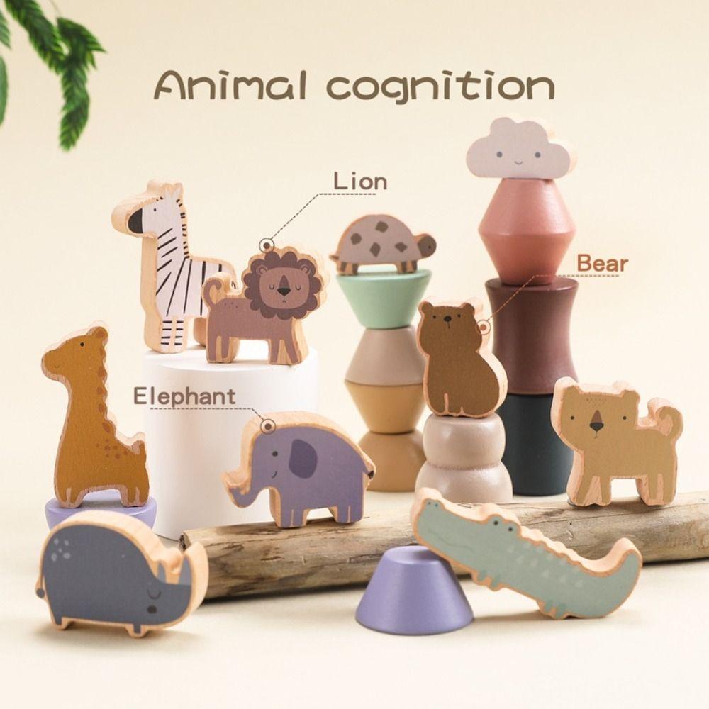 Simulation Wooden Animals Blocks Set Montessori Animal Shape Stacking Toys  Birthday Party Decor