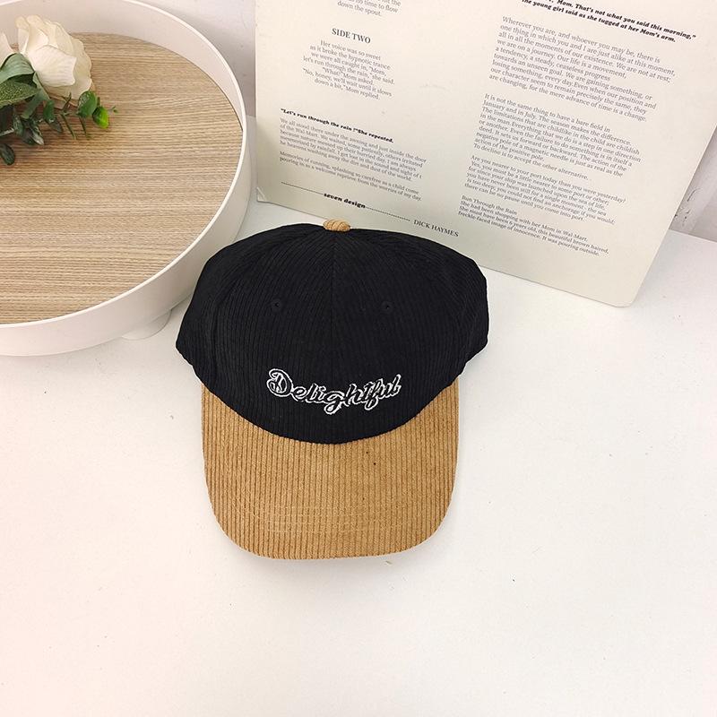 

Color-blocked Corduroy Letter Embroidered Baseball Hat for Women In Autumn and Winter Versatile Casual Hard Top Wide Brim Baseball Cap for Men One Size