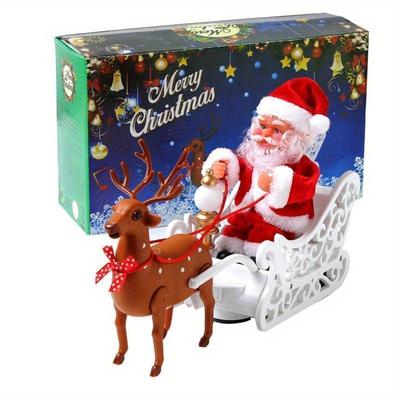 Electric Musical Animated Santa Claus Reindeer Sleigh Christmas Desktop Ornament Party Gifts For Children Xmas Decor