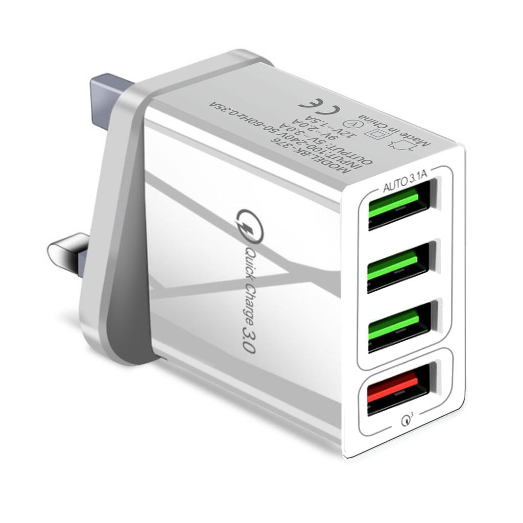 QC3.0 Fast Charging 4-Port USB Travel Charger with US/EU Plugs