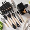 Wooden Handle 19 PCS Silicone Kitchen Utensil Set Food Grade Sharp Knives for Beginner Chef Cooking Use