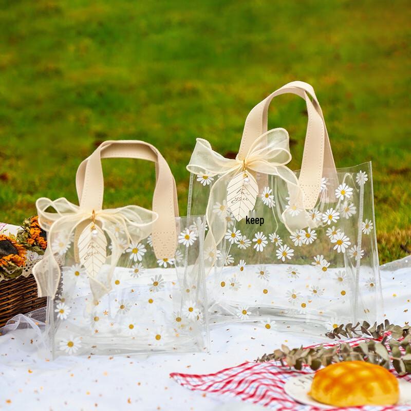Transparent Daisy PVC Gift Bag with Ribbon