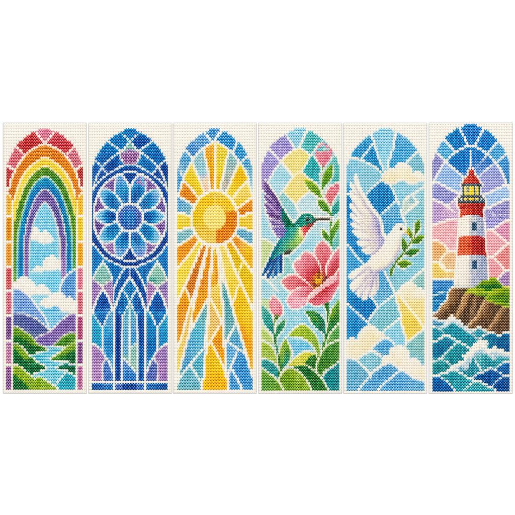 Stamped Cross Stitch Bookmark Set 6Pcs 14CT Floral Animal Pattern with Thread Needle for Adults
