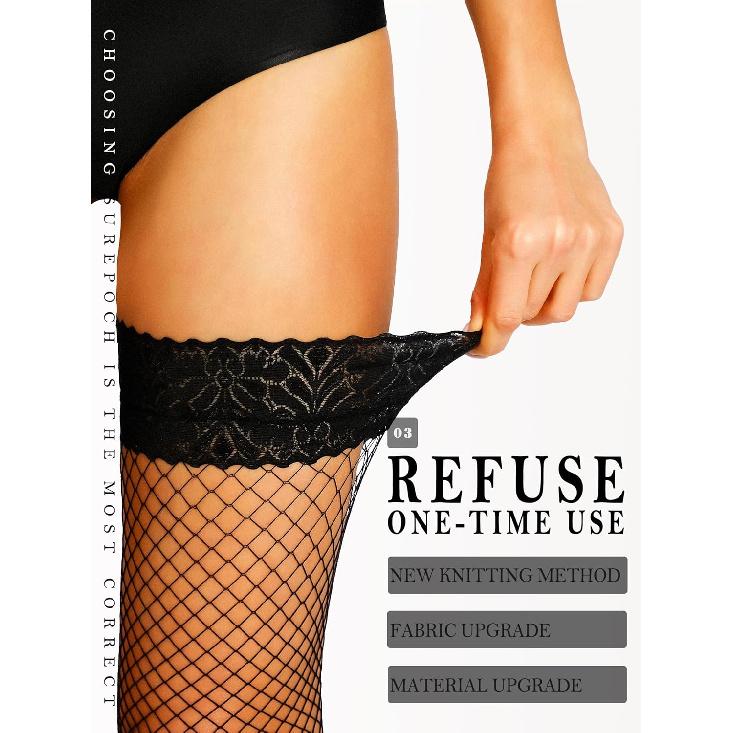Lace Top Fishnet over the Knee Stockings Silicone Top Women's Skinny Pants