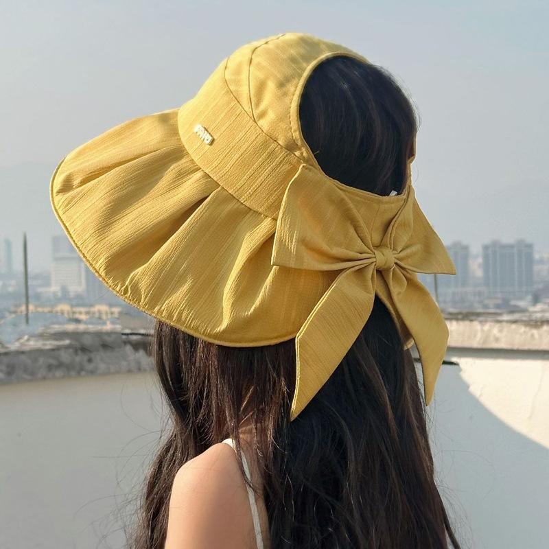 Summer hat female texture bow bucket hat travel folding sunscreen sun hat outdoor sun hat new