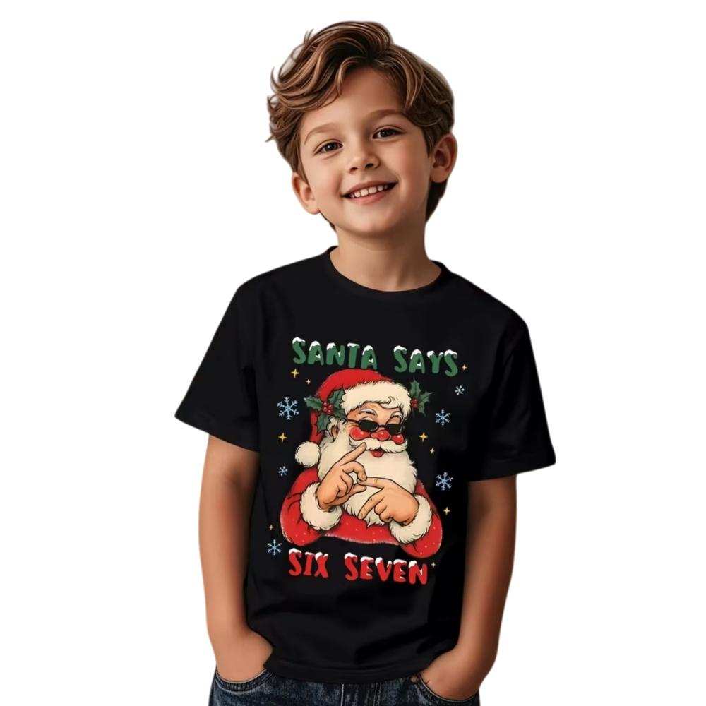 Fun Six Seven 6 7 Meme Design T-Shirt for Kids Chaotic Humor Y2k Game Saying Tees Christmas Gift Top Fashion Children's Clothing