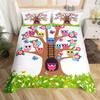 Kids Cartoon Garden Bed Set Cute Owls Comforter Cover, Chic Tree Butterfly Duvet Cover Full Queen White Daisy Floral Bedding Set