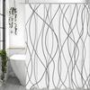 Abstract White and Gray Striped Shower Curtain, Bathroom Decorative Shower Curtain, Waterproof Shower Curtain with Hooks