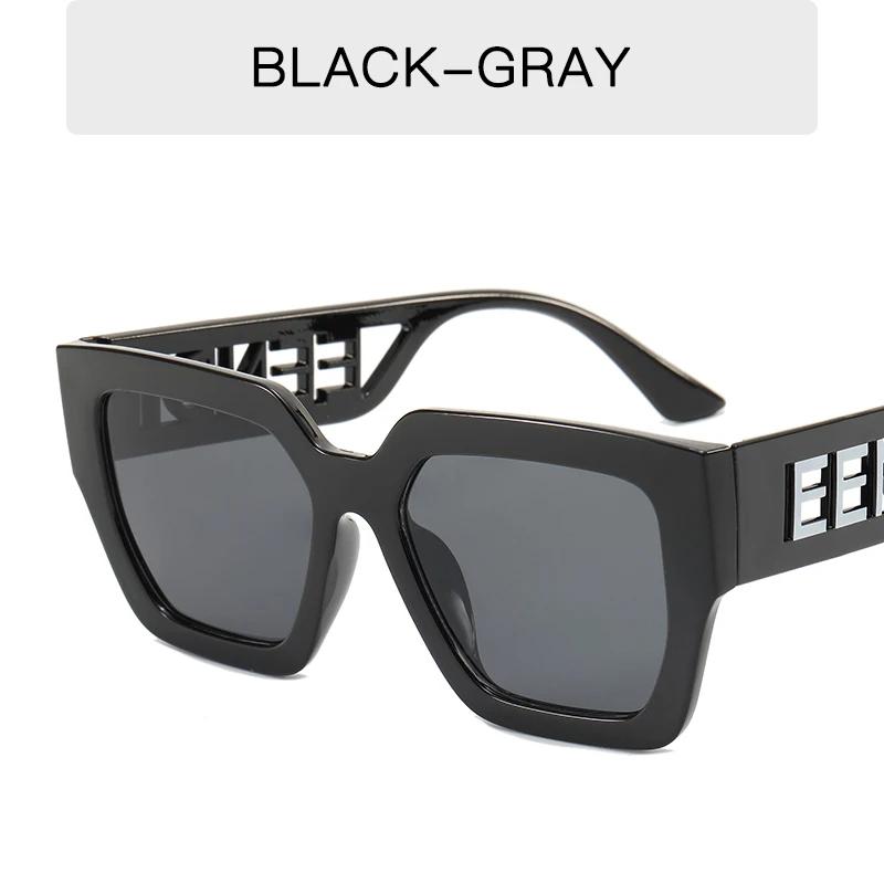 Luxury Brand Designer Women Sun Glasses 2022 Trendy Oversized Square Men Sunglasses Retro Hollowed Letter Eyewear UV400 Goggles черный серый
