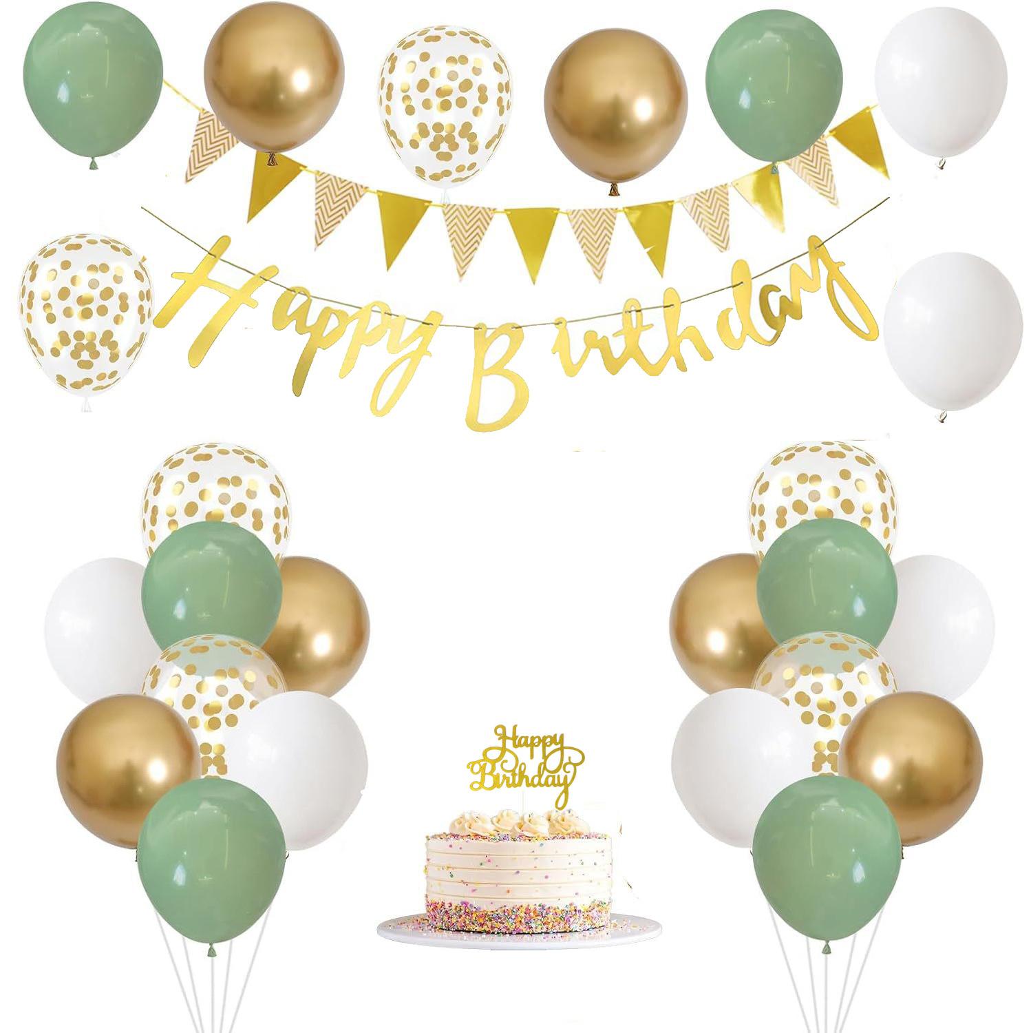 

Green Gold Birthday Party Flag Balloon Plug Digital Aluminum Foil Balloon New Year Decoration Set Golden Green No Numbers