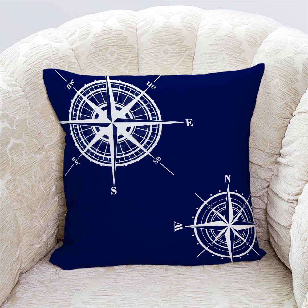 Starfish Shell Compass Anchor Nautical Series Printed Pillowcase Living Room Sofa Cushion Cover Bedroom Room Home Decoration