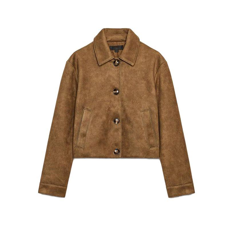 

Осень Новая Женская Одежда Французский Лацкан Длинные Рукава Короткая Куртка Верхняя Одежда с Эффектом Замшевой Текстуры 8372286 Brown L