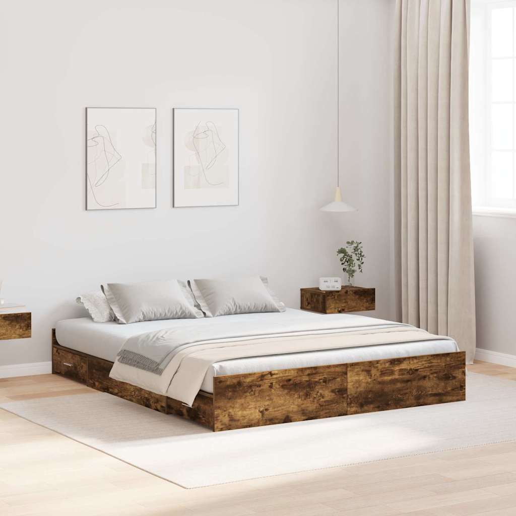 Storage Bed Frame Smoked Oak 140 X 200 Cm
