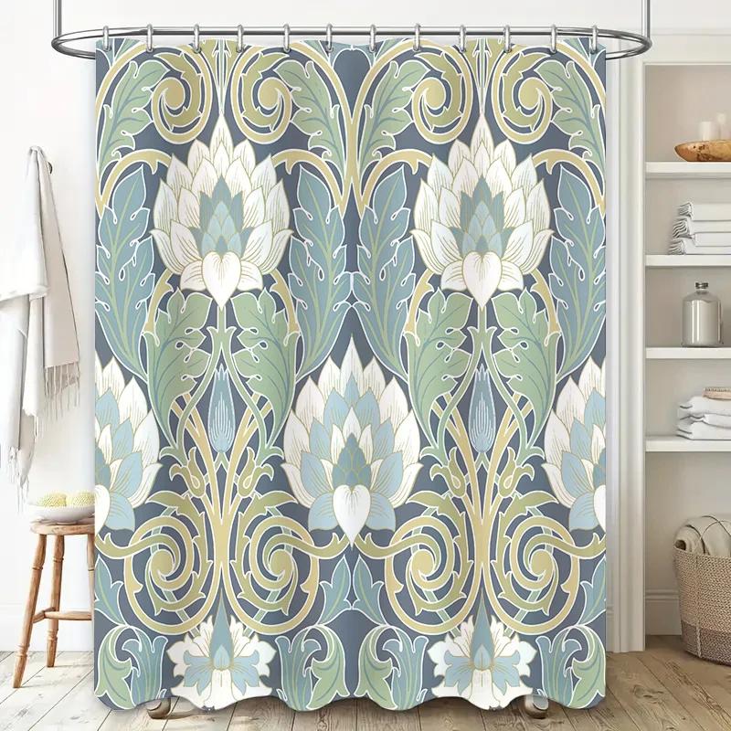 Vintage Floral Shower Curtain Waterproof Fabric Decor for Bathroom Home Decor Blue Green White Flower Shabby Chic Style