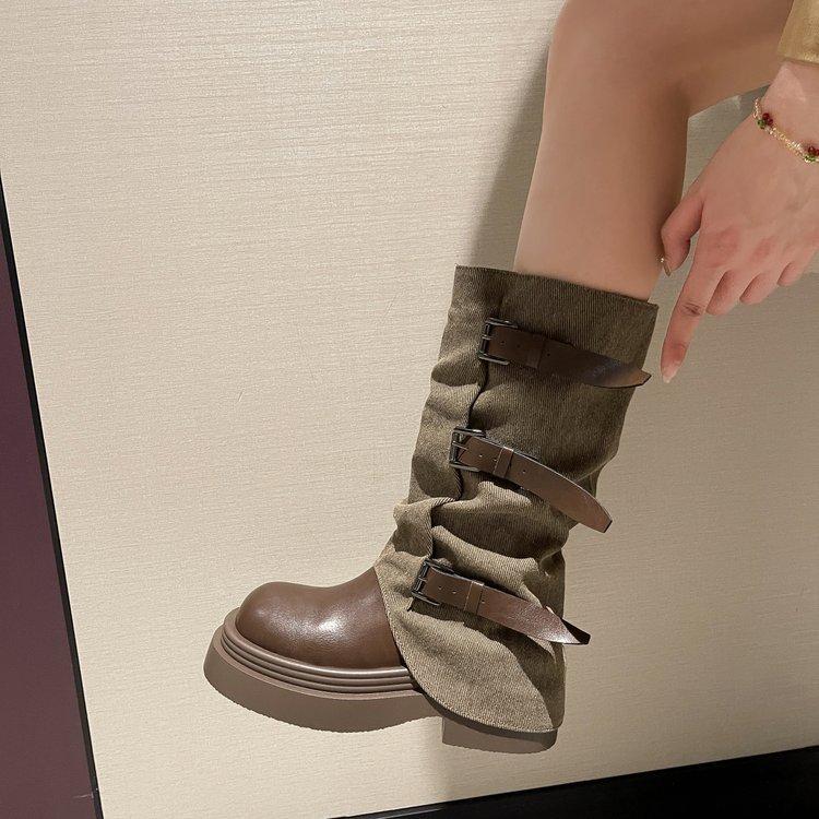 

Версия из коровьей кожи короткие ботинки женские 2025 осень новые в британском стиле женская обувь на высоком каблуке популярные ботинки на толстой подошве 40 хаки