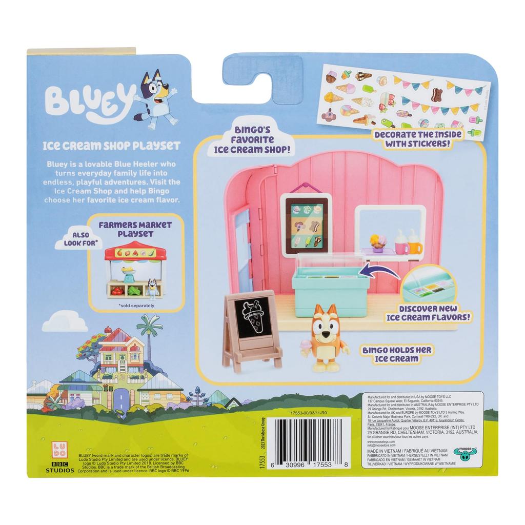 Bluey Mini Playsets Ice Cream Shop Playset  Incluye figura articulada de Bingo y Accesorios