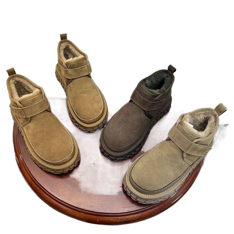 Fleece snow boots new winter cold-proof short tube Velcro thick-soled outdoor cotton shoes to keep warm