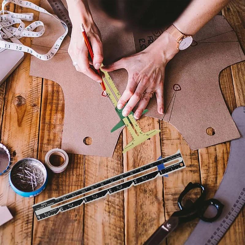 5-in-1 sliding ruler, measuring tool, multi-functional plastic drawing ruler, home sewing patchwork ruler, sewing accessory