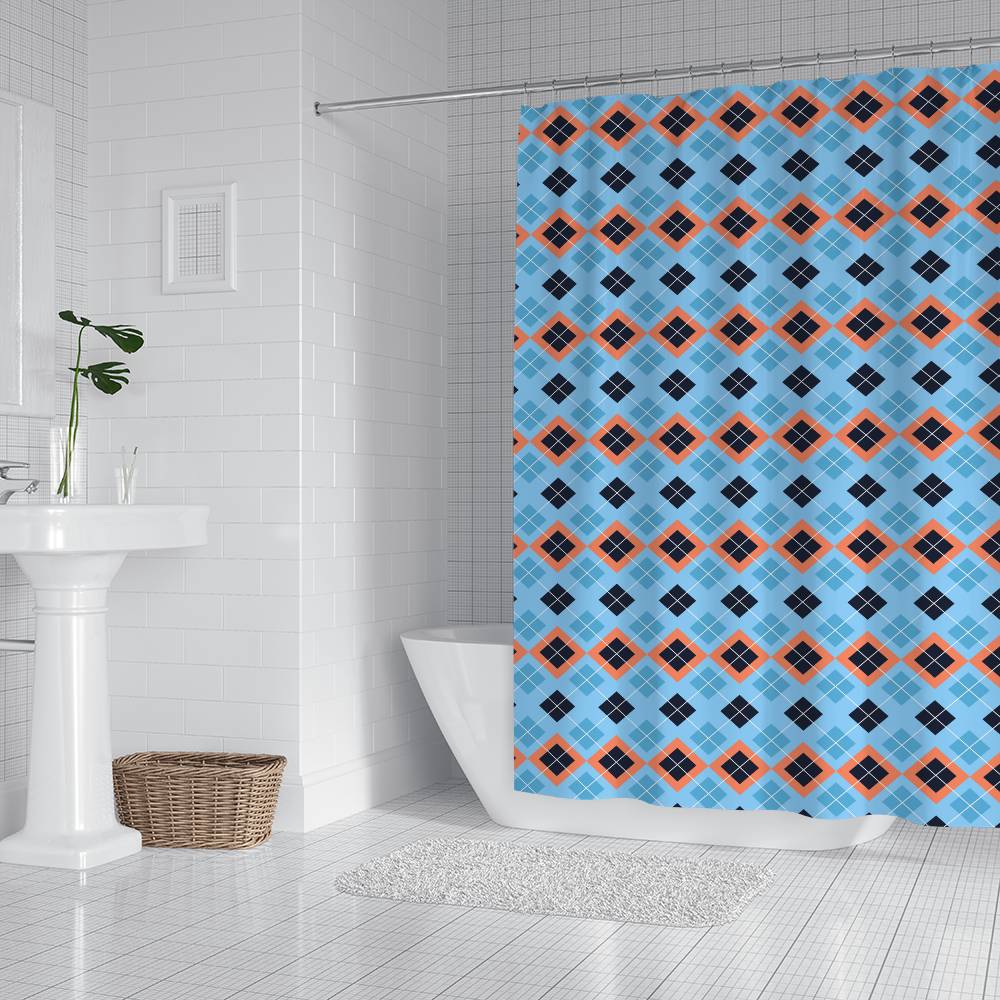 

Geometric Check Print Classic Vintage Shower Curtain Summer Beach Bathroom Decorative Shower Curtain, Waterproof 90x180 cm
