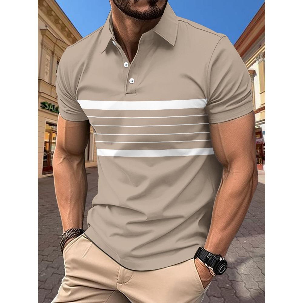 

Мужская повседневная рубашка поло Повседневная футболка в полоску XXL хаки