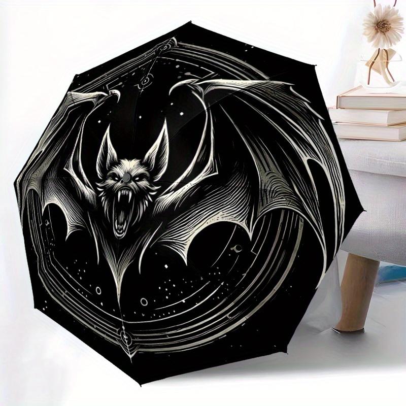 1pc Bat Mystic Automatic Open/close, Heavy-Duty Iron Frame & 8-Rib structure, Compact Folding Umbrella for Women/Men, All-Season Travel, Halloween and