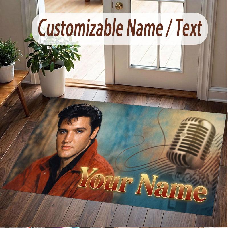 Tappeto Personalizzato Elvis Presley Stampa Motivo Nome Testo Morbido Antiscivolo Tappeto per Pavimento per Decorazione Interna Casa