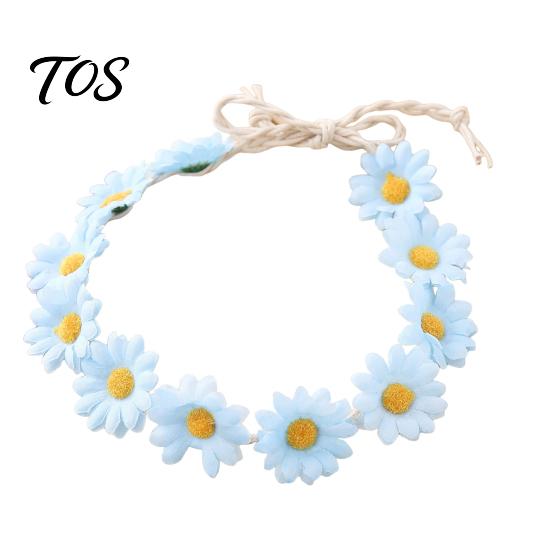 Cute Macaron Color Flower Crown Daisy/Sunflower Wreath Headband for Women Girls, Adjustable Floral Fabric Daisy Headpiece Beach Vacation Wedding