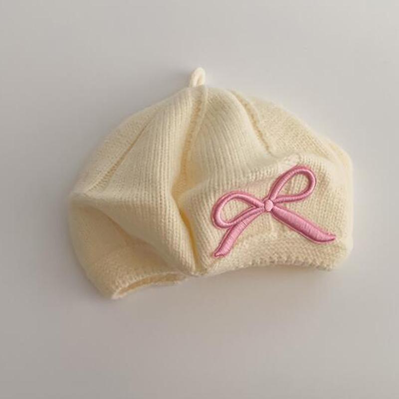 Girls Beret Embroidered Bow Baby Wool Knitted Hat Cute Children Winter Warm Baby Cap