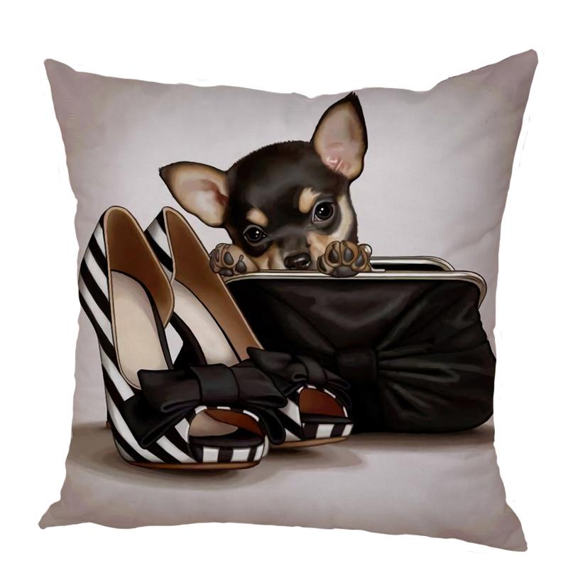 Color Cute Cartoon Dog Square Pillow Cushion Cover Car Sofa Office Chair Polyester  Case Home Decor Ornament