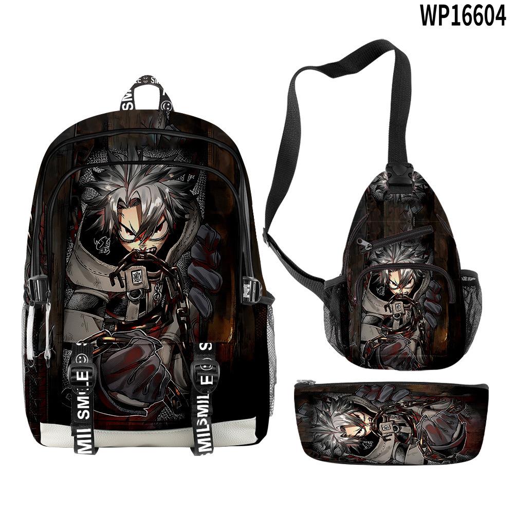 Favored Distinctive Metal Family Anime 3D Design 3pcs/Set Learner Bags Everyday Laptop Everyday Backpack Sling Carry Tote Pencil Pouch