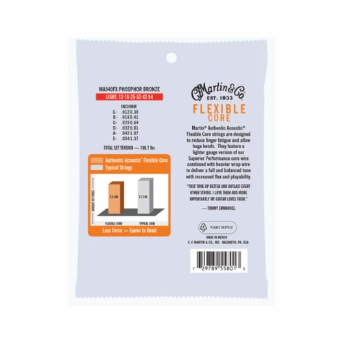 MARTIN MFX740 Flexible Core 92/8 Phosphor Bronze Light Acoustic Guitar Strings