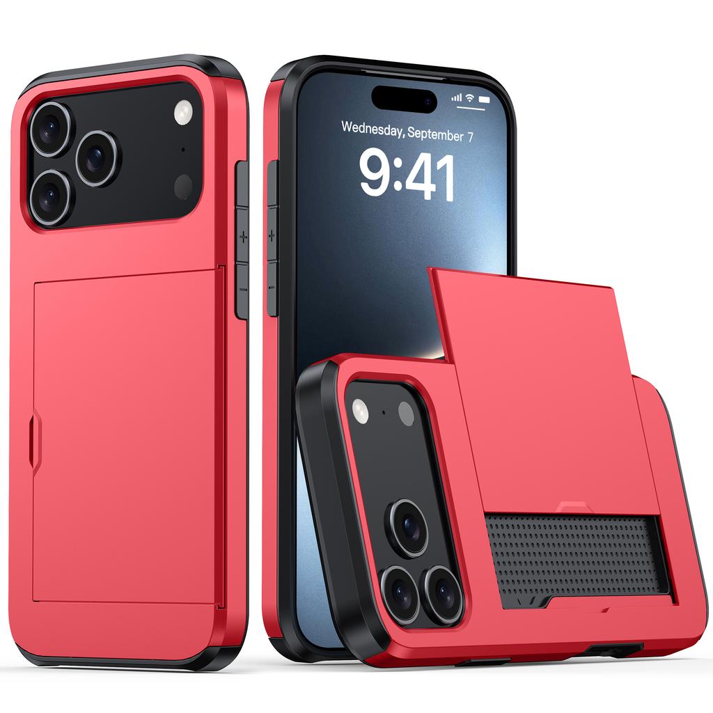 For iPhone 17 Pro Max Case with Card Holder TPU+PC Phone Back Cover