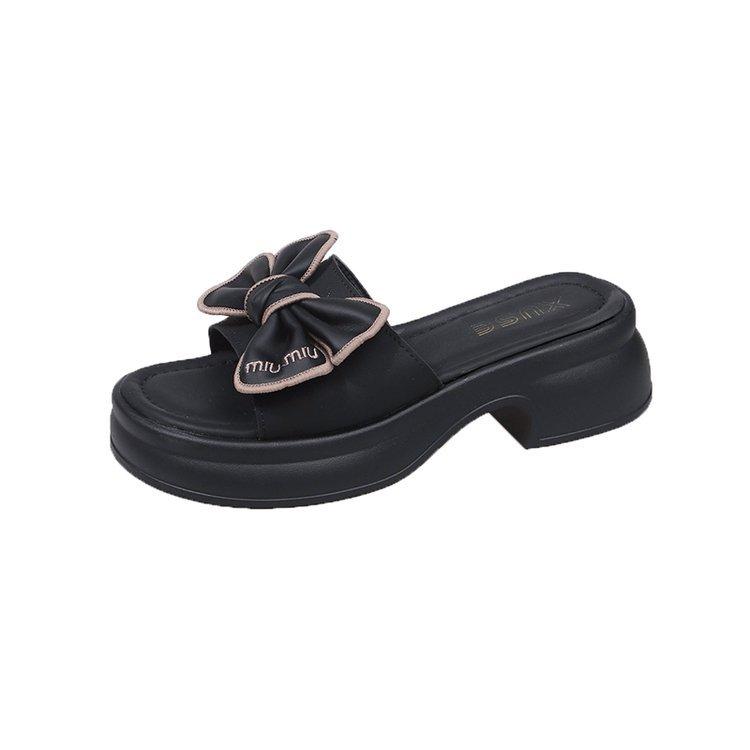 Thick-bottomed slippers women summer wear Internet celebrities thick-bottomed bows one-word slips heightening fashion super fire fairy wind sandals