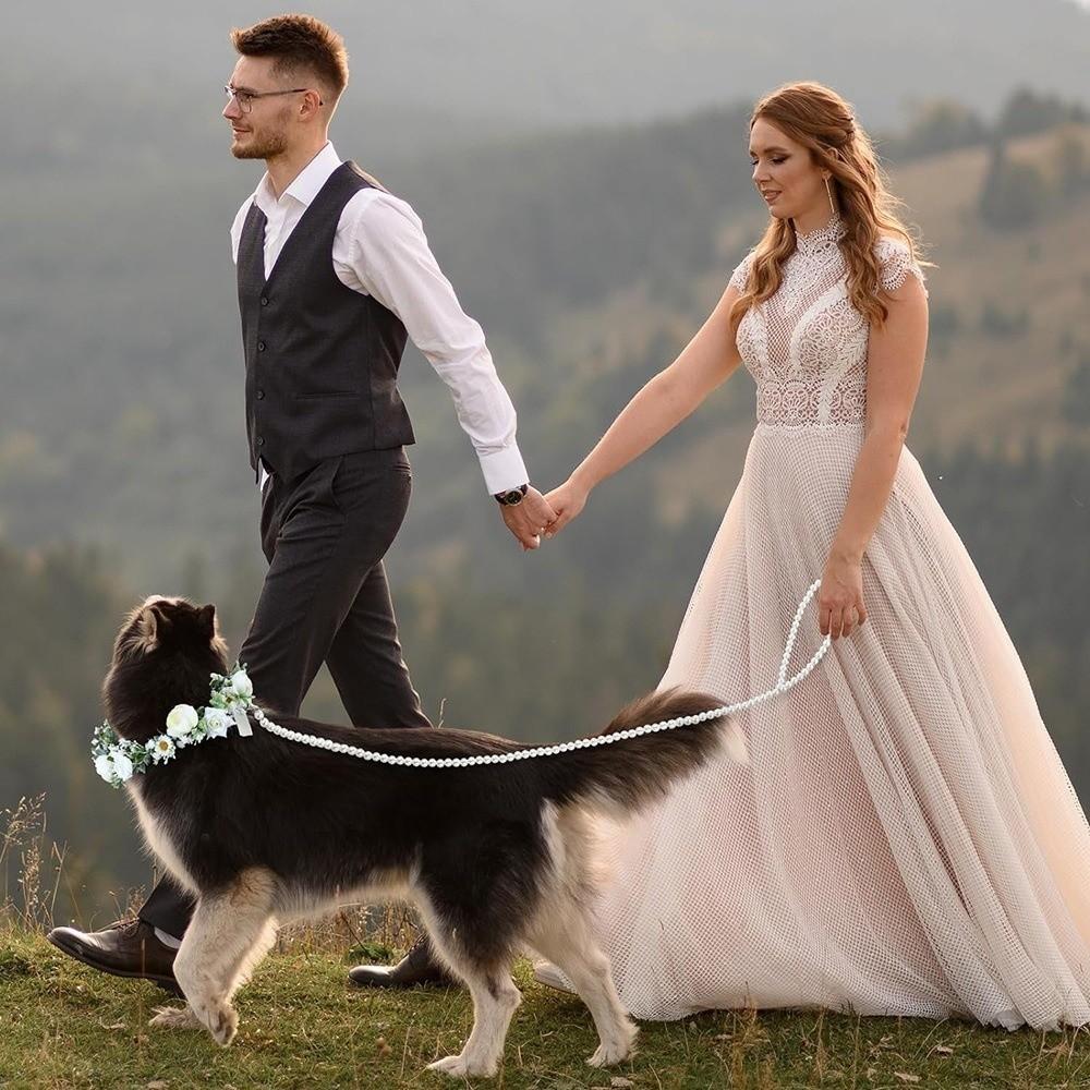 120cm/4ft Dog Cat Pearl Leash Silver Snap Hook Dog Leash Beaded Pet Dog Leash  Small Medium Dogs