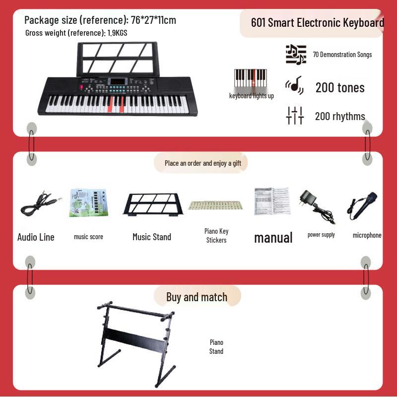 Beginner 61-Key Electronic Keyboard Piano for Home Use and Students