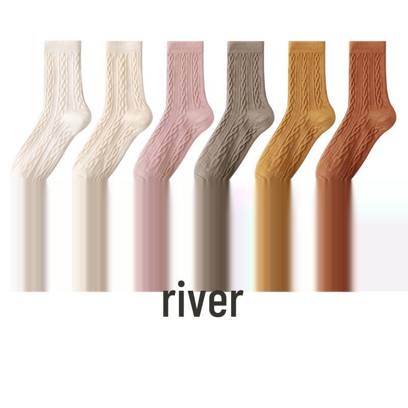 Spring/Autumn Women's White JK Socks - Lolita Cable Knit, Mid-Calf, Solid, Trendy, Versatile, Japanese Style.