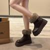 Damen Übergröße Weiche Sohle Erhöhend Winter Warm Fell Schneestiefel Gepolstert Gefüttert Stiefeletten Rutschfest Wandern Lässig Sport Baumwollstiefel