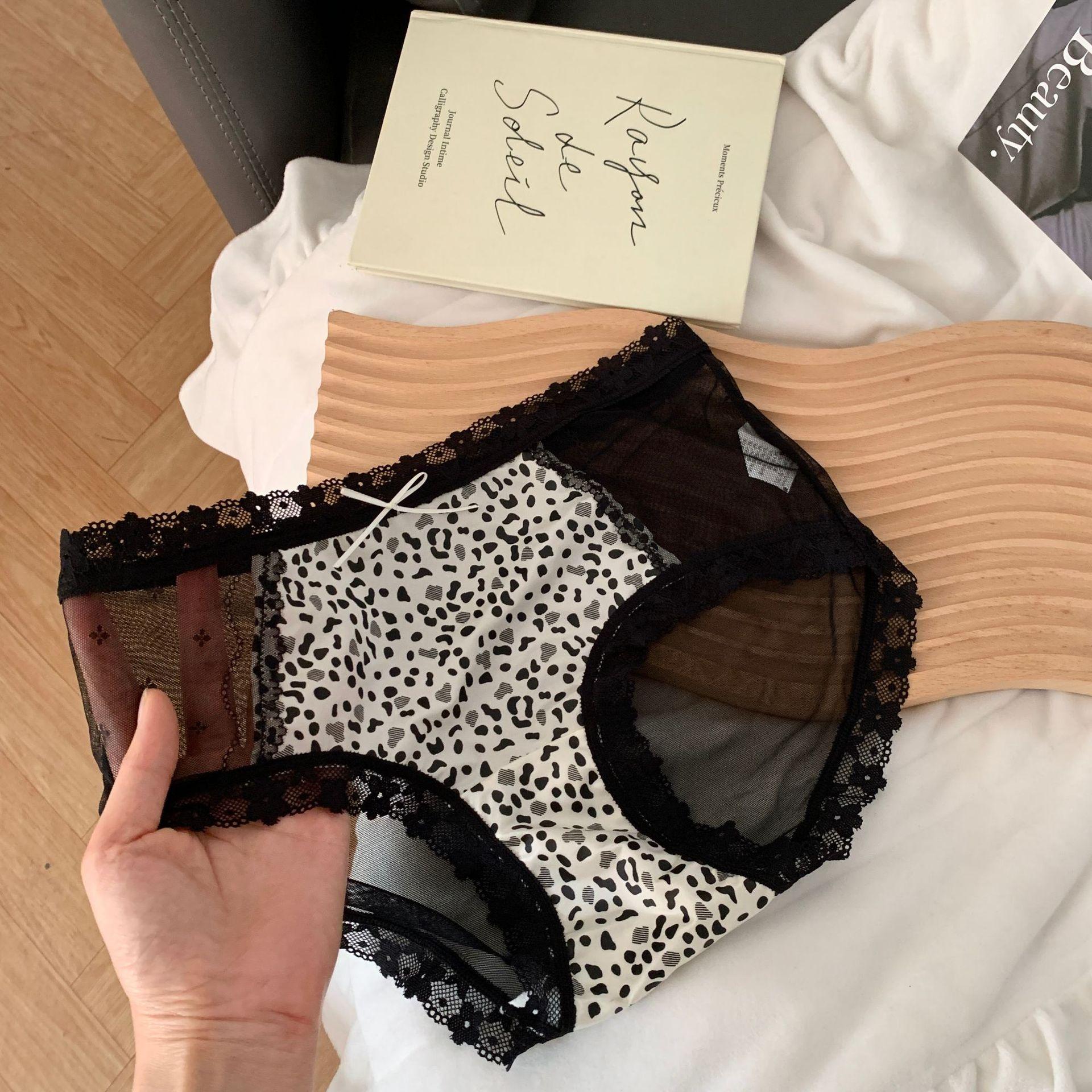 

Lady Summer Sexy Leopard Lace See-through Mesh Pure Desire Naked Feeling in Waist Triangle Briefs XL чорний