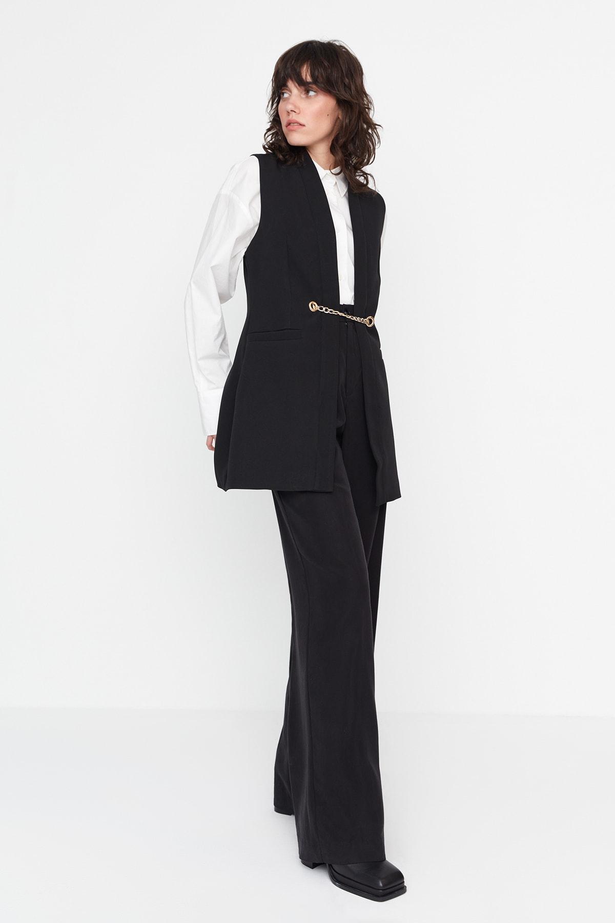 

Тканый жилет на талии черного цвета с цепочкой на подкладке TCTAW23YL00000...