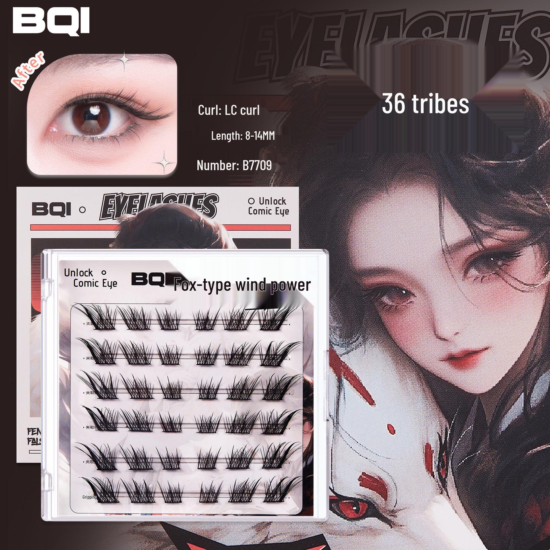 

BQI Fox-Style Natural Curl Eyelashes - Angled, Thin Stem, Clear, New Chinese Style Single Box