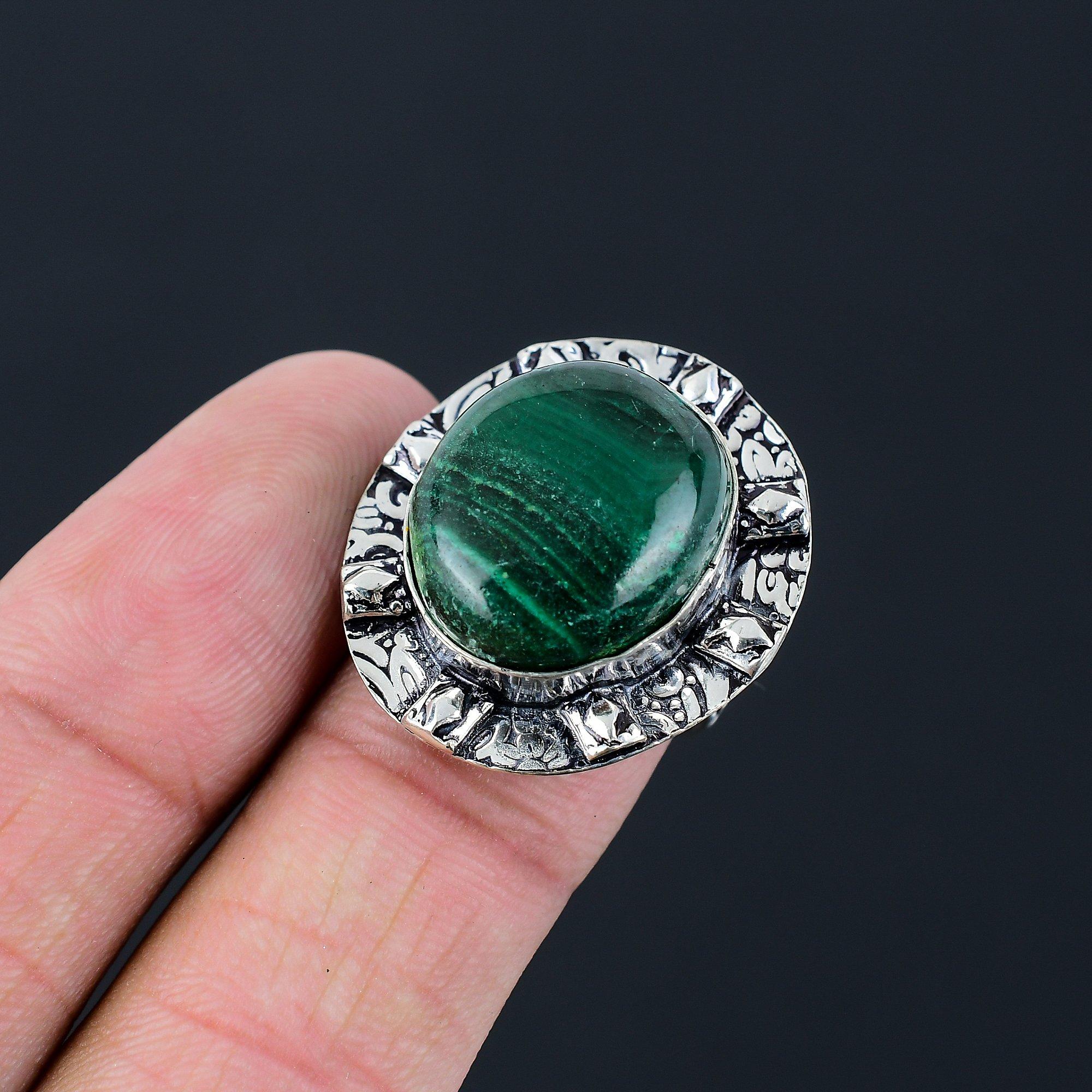 Daughters Day Deal 925 Sterling Silver Malachite Gemstone Promise Ring US 7.5 7.5
