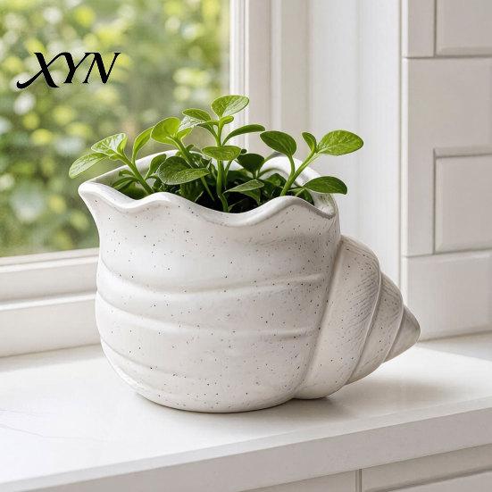 Playful Design Flowerpot 3D Printed Conch Flower Pot, Moisture-Resistant Mini Planter with Wavy Edge And Moisture-resistant Drain Hole Design,